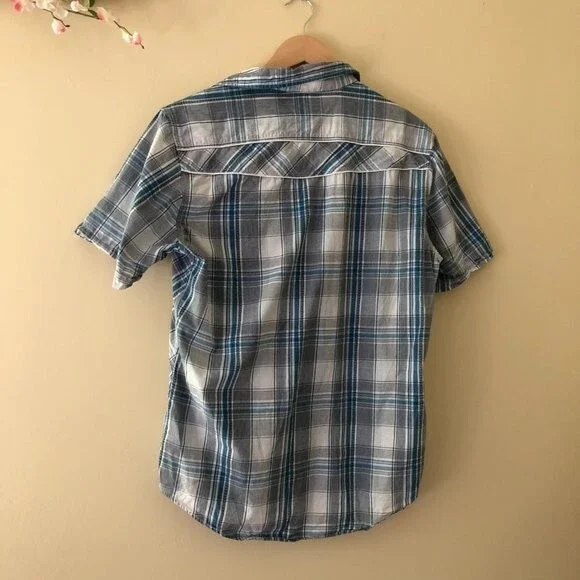 Helix Western Shirt Plaid Blue Gray Size M - Picture 3 of 7